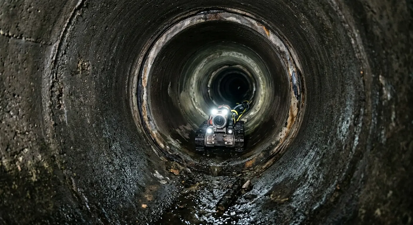 Robotic sewer camera inspecting pipe interior for Sewer Line Cleaning in Lake Grove